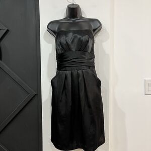 David’s Bridal Formal Bridesmaid Strapless Black Satin Dress Size 4 Pockets